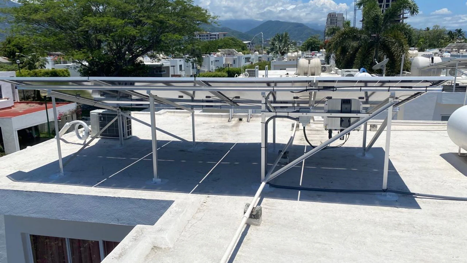 Metal mounting structure installed for solar panels on a rooftop